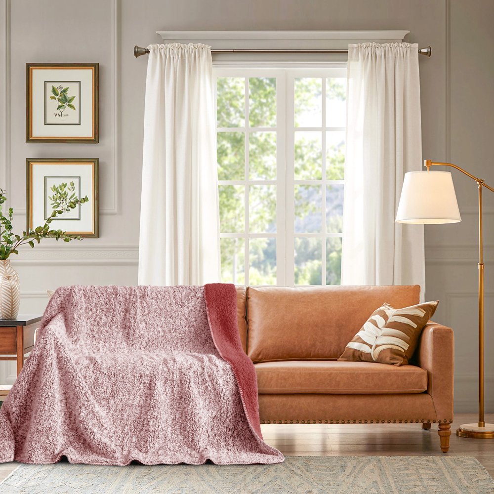 Εκρού Κόκκινο Κουβέρτα Sherpa Γούνα Supersoft Plush 160x220cm KLZ-34