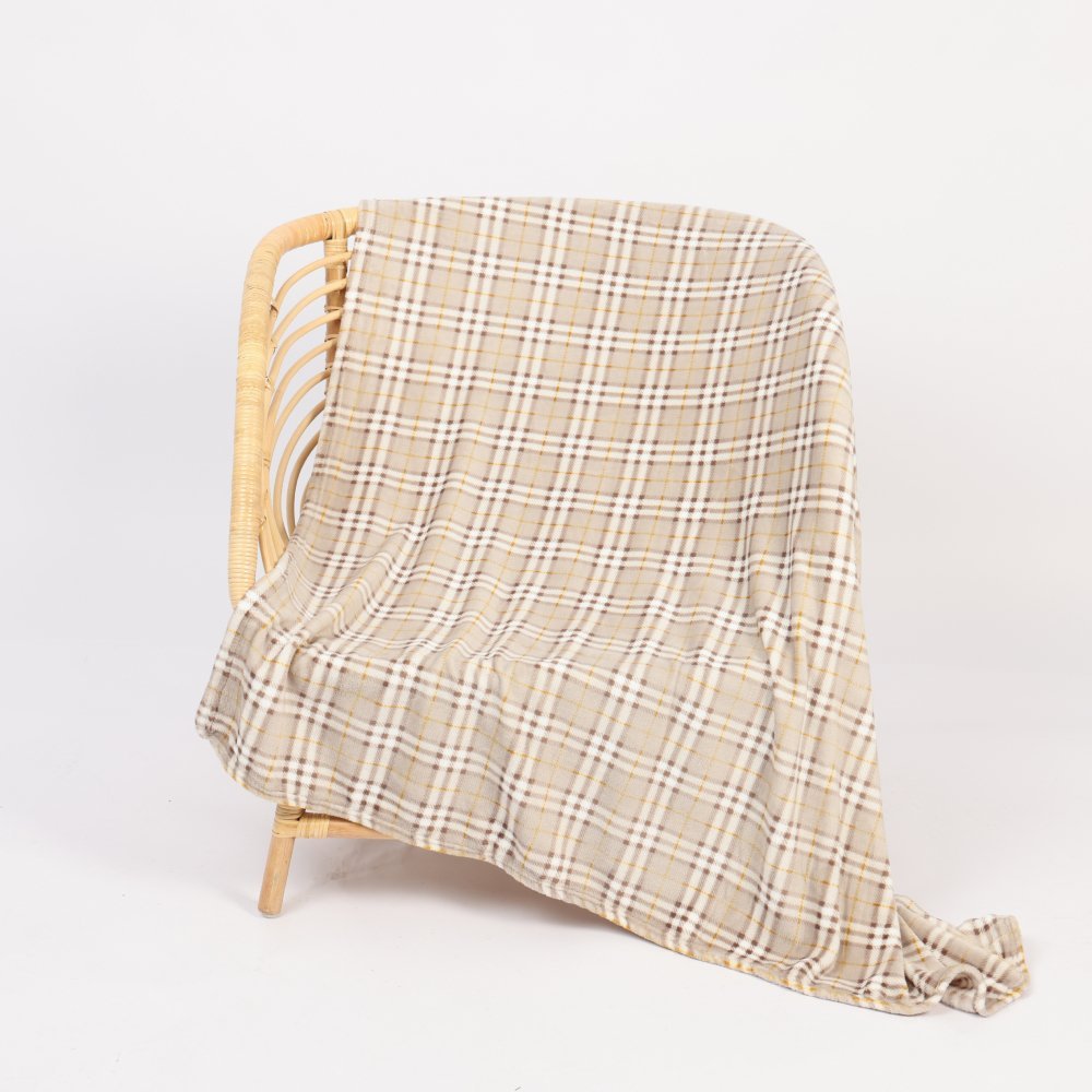 Κουβέρτα Flannel Fleece Καρό Μπεζ Ημίδιπλη 160x220cm KLZ-135
