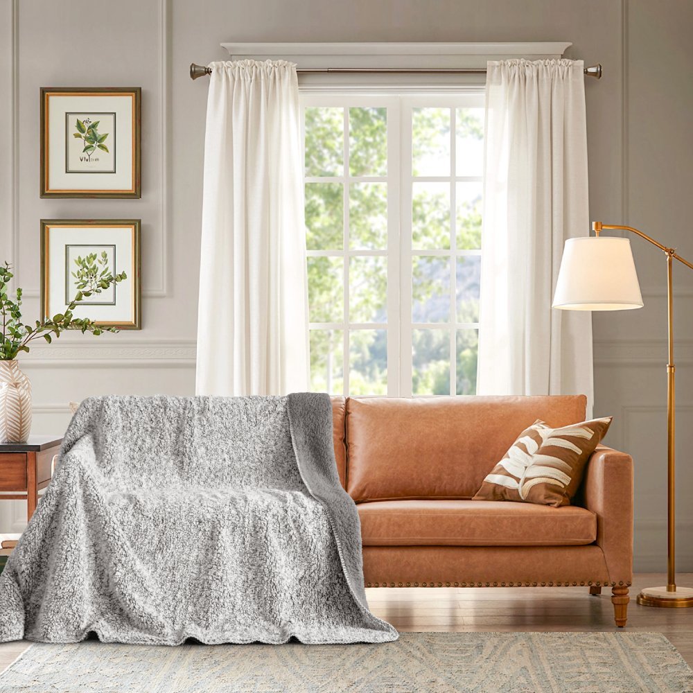 Εκρού Μαύρο Κουβέρτα Sherpa Γούνα Supersoft Plush 160x220cm KLZ-36