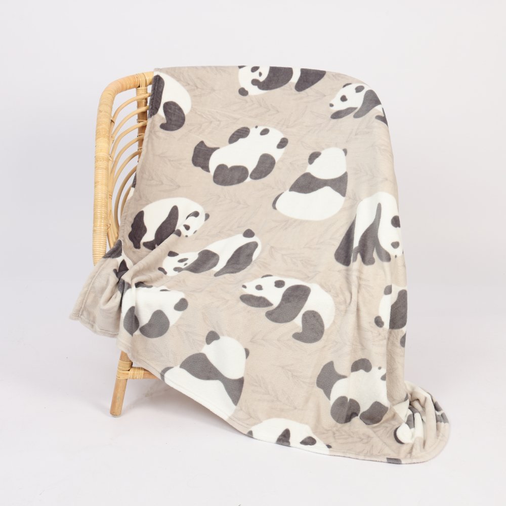 Κουβέρτα Flannel Fleece Μπεζ Panda Υπέρδιπλη 220x240cm KLZ-144