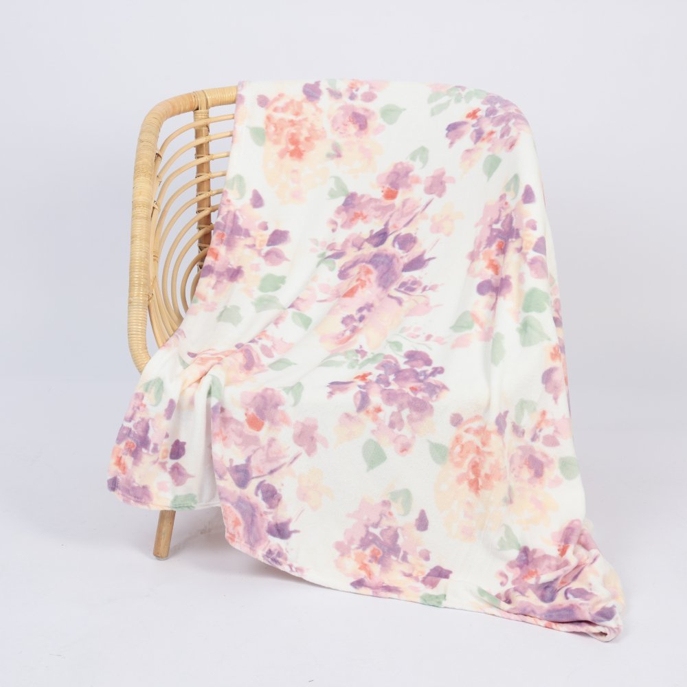 Κουβέρτα Flannel Fleece με Μοτίβο Ροζ-Μωβ Άνθη Υπέρδιπλη 220x240cm KLZ-149