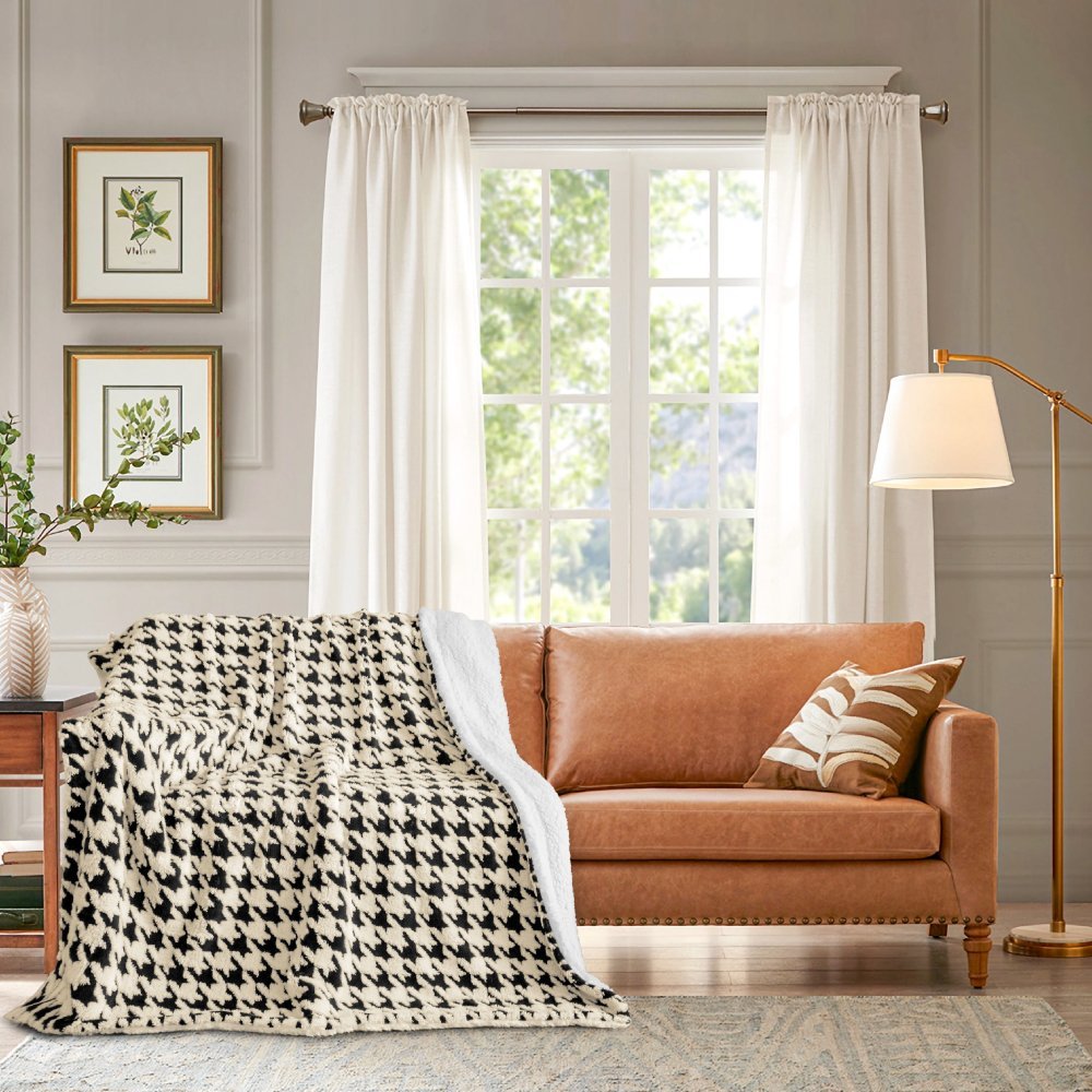 Μαύρη με Εκρού Κουβέρτα Sherpa Γούνα 220x240cm KLZ-18