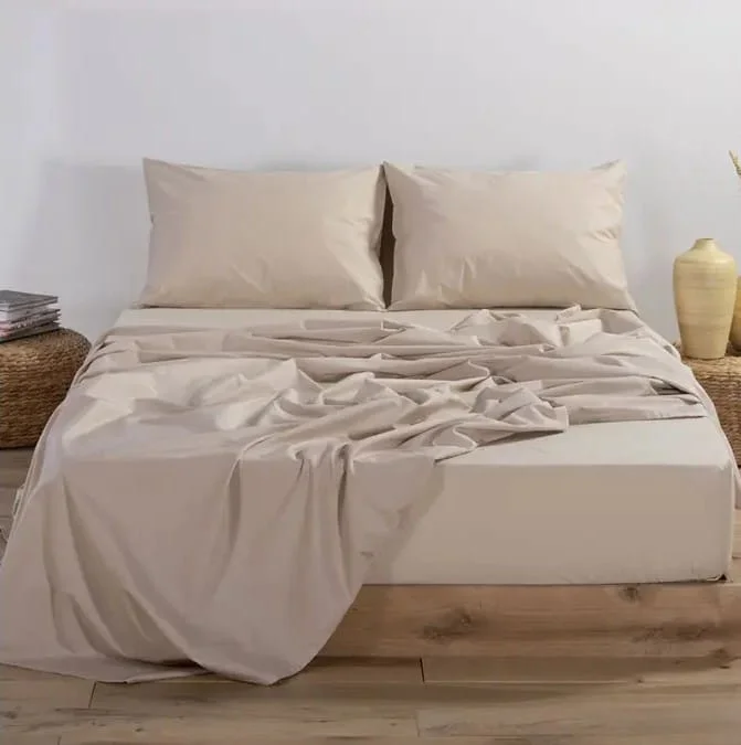 Υπέρδιπλο Μονόχρωμο Σεντόνι με λάστιχο Ανοιχτό Μπεζ KLZ-292