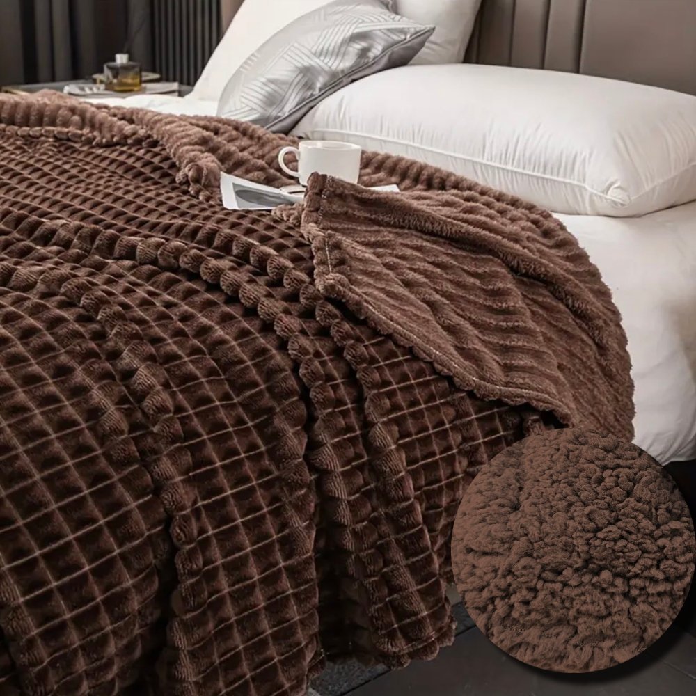 Καφέ Κουβέρτα Fleece Με Γουνάκι Υπέρδιπλη (220x240) Βάρους 3kg KLZ-03