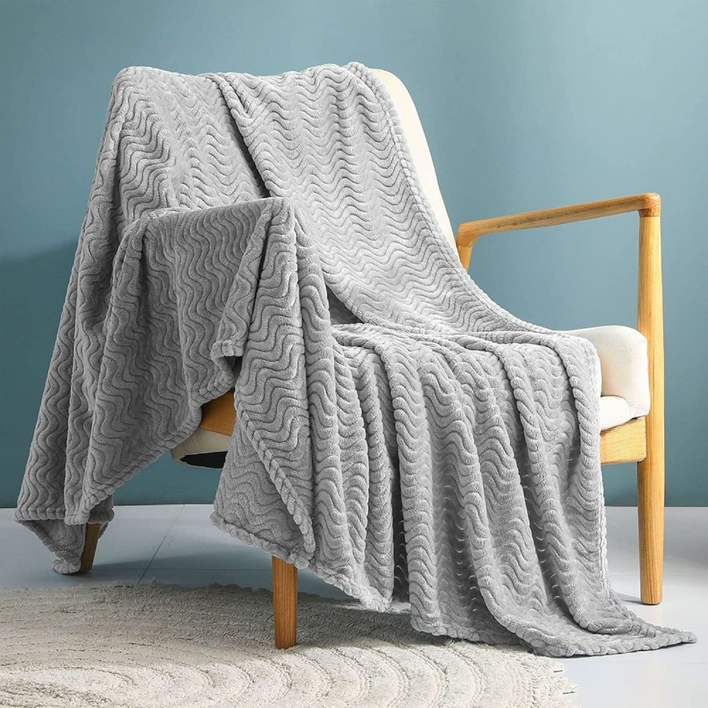 Κουβέρτα Ανοιχτό Γκρι Coral Fleece Waves Ημίδιπλη 160x220 KLZ-53 - Image 4