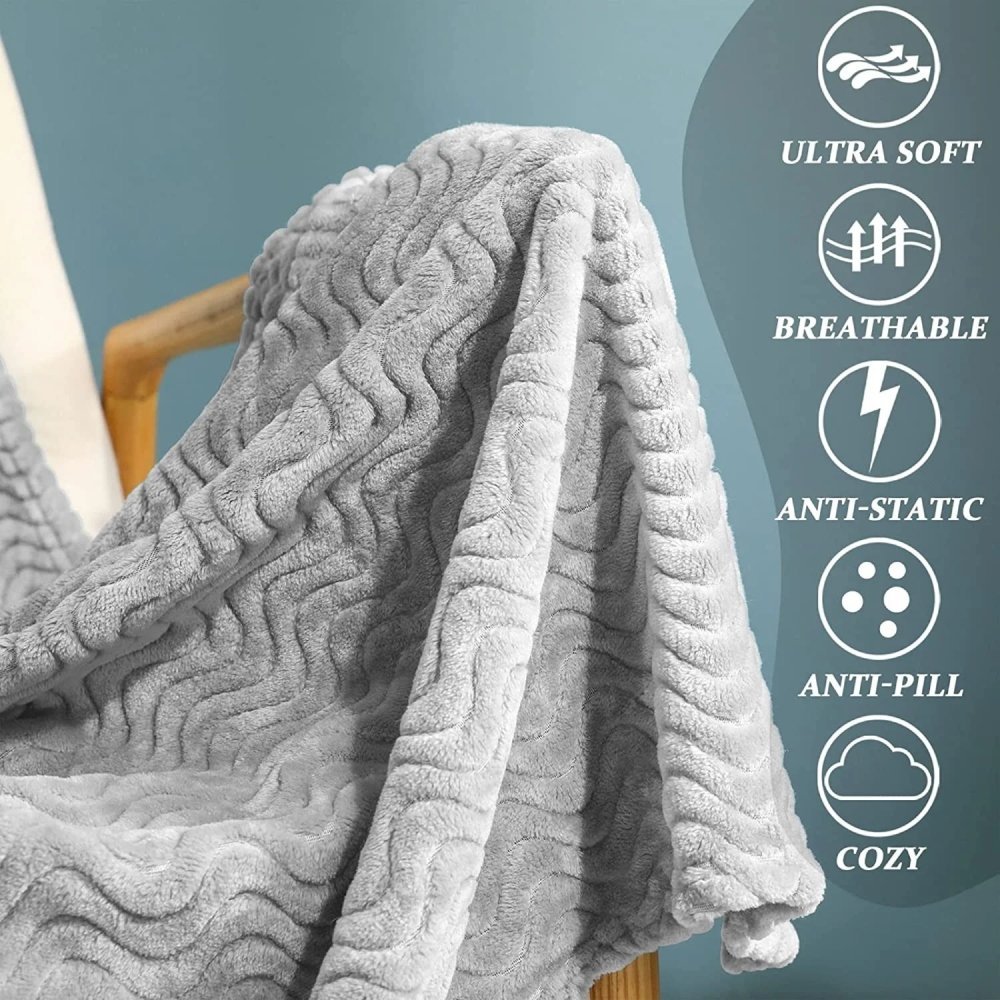 Κουβέρτα Ανοιχτό Γκρι Coral Fleece Waves Ημίδιπλη 160x220 KLZ-53 - Image 2