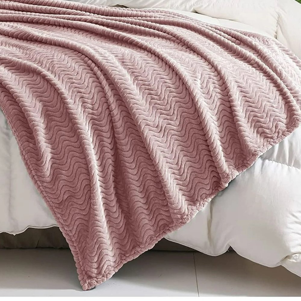 Κουβέρτα Ροζ Coral Fleece Waves Ημίδιπλη 160x220 KLZ-54