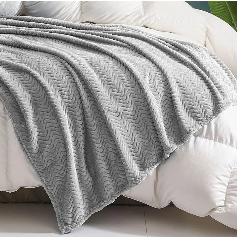 Ανοιχτό Γκρί Κουβέρτα Coral Fleece Waves Υπέρδιπλη 220x240 KLZ-62
