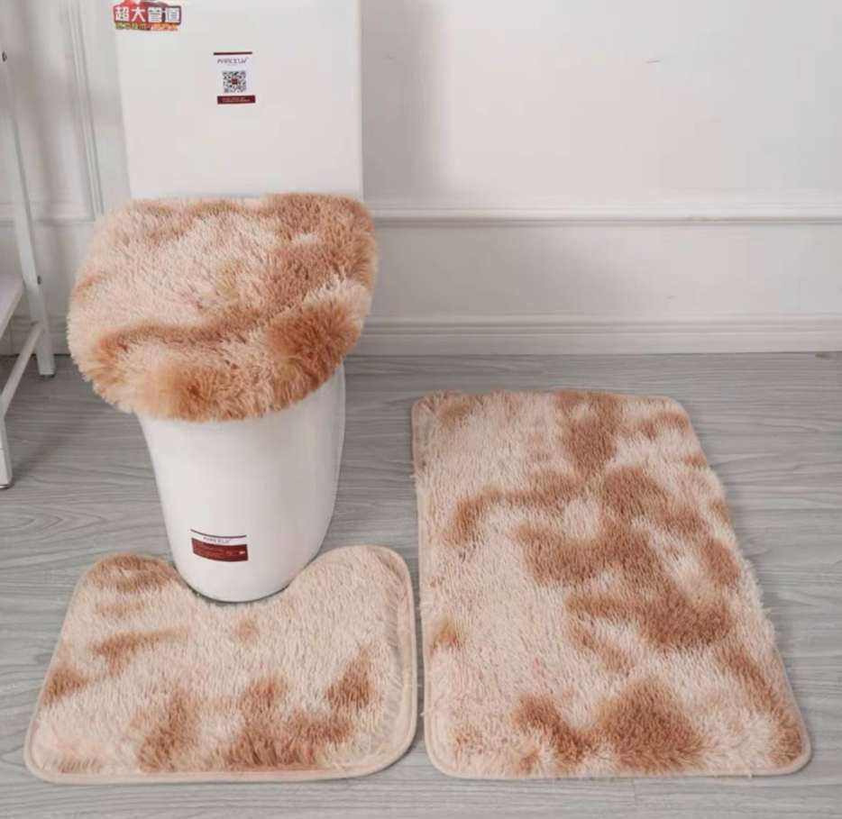 Σετ Πατάκια Μπάνιου 3Τμχ Μπεζ-Καφέ Shaggy KLZ-722