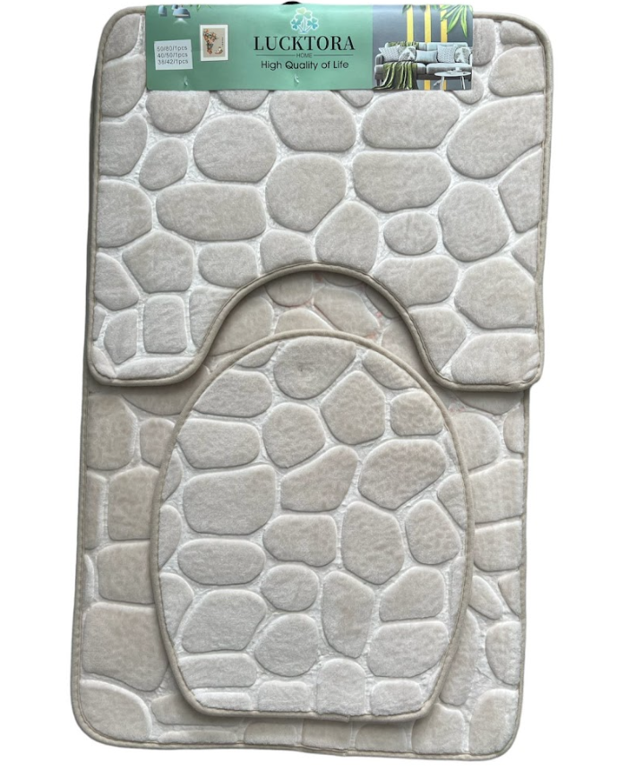 Σετ Πατάκια Μπάνιου μπεζ ανοιχτό 3 Τεμαχίων KLZ-725