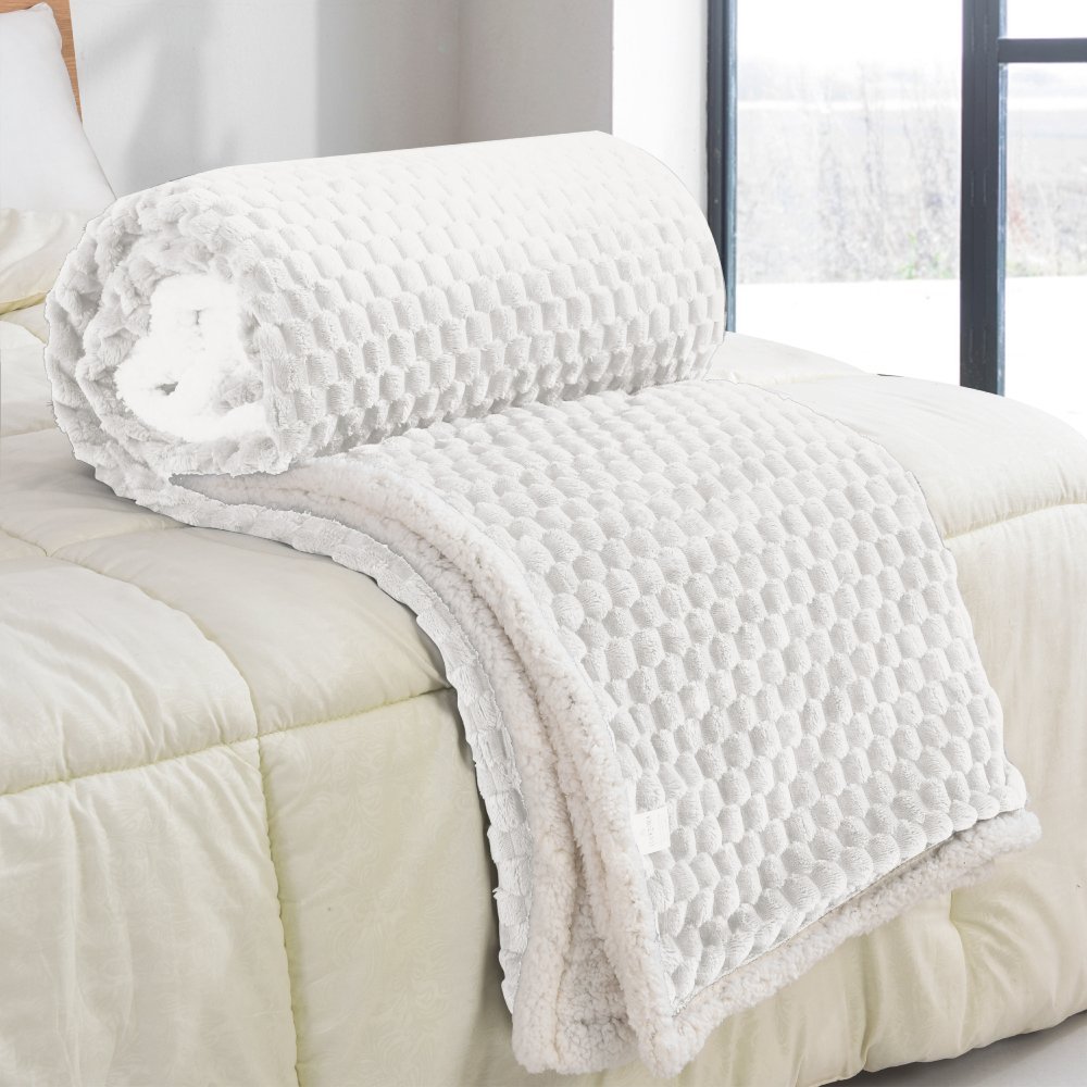 Λευκή Κουβέρτα Προβατάκι Sherpa Ημίδιπλη 160x220cm 2kg KLZ-89 - Image 2