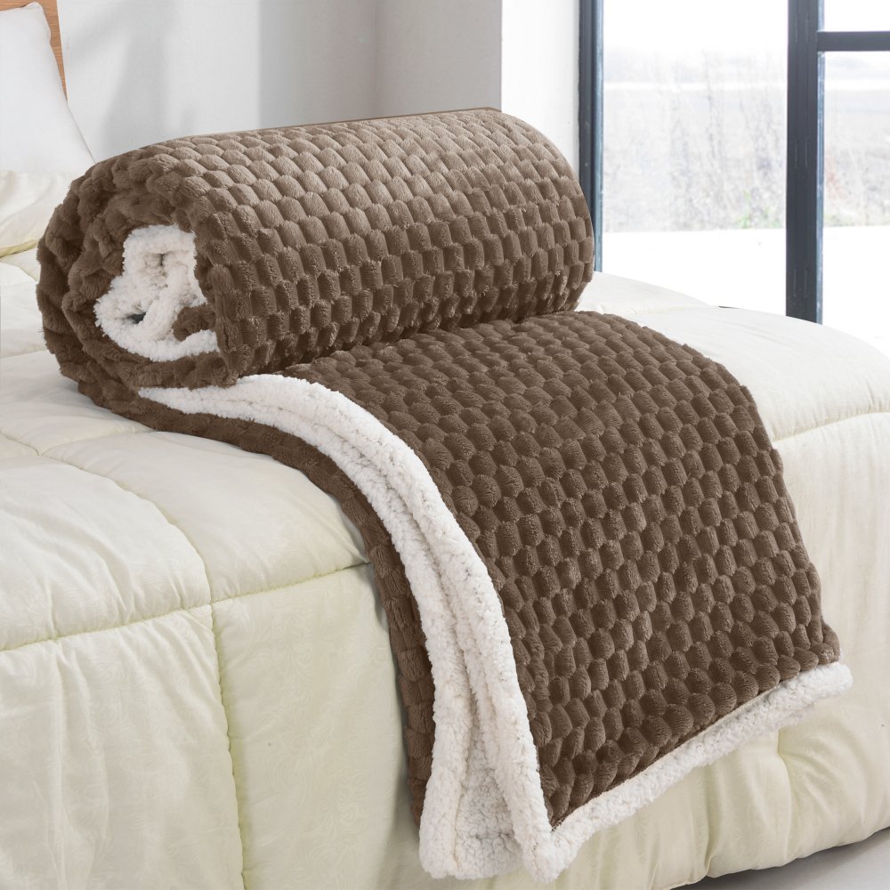 Καφέ Κουβέρτα Προβατάκι Sherpa Ημίδιπλη 160x220cm 2kg KLZ-93 - Image 2