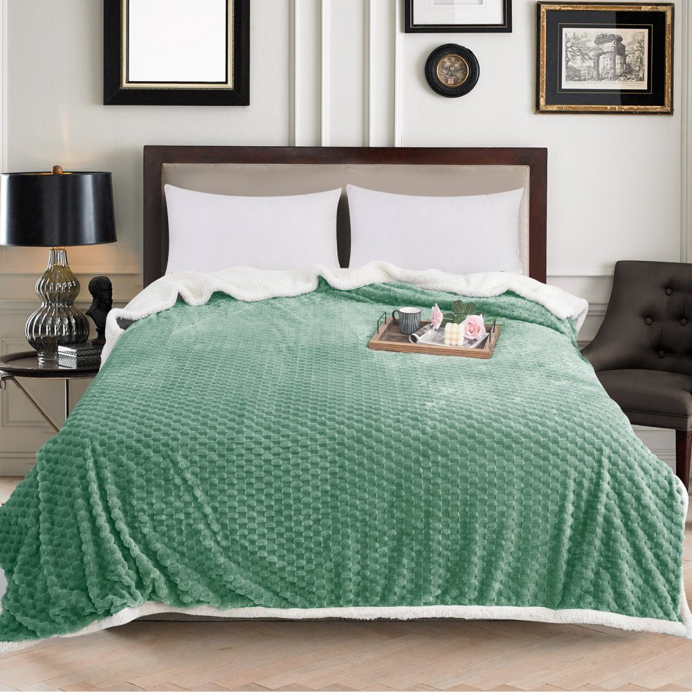 Πράσινη Κουβέρτα Προβατάκι Sherpa Ημίδιπλη 160x220cm 2kg KLZ-94
