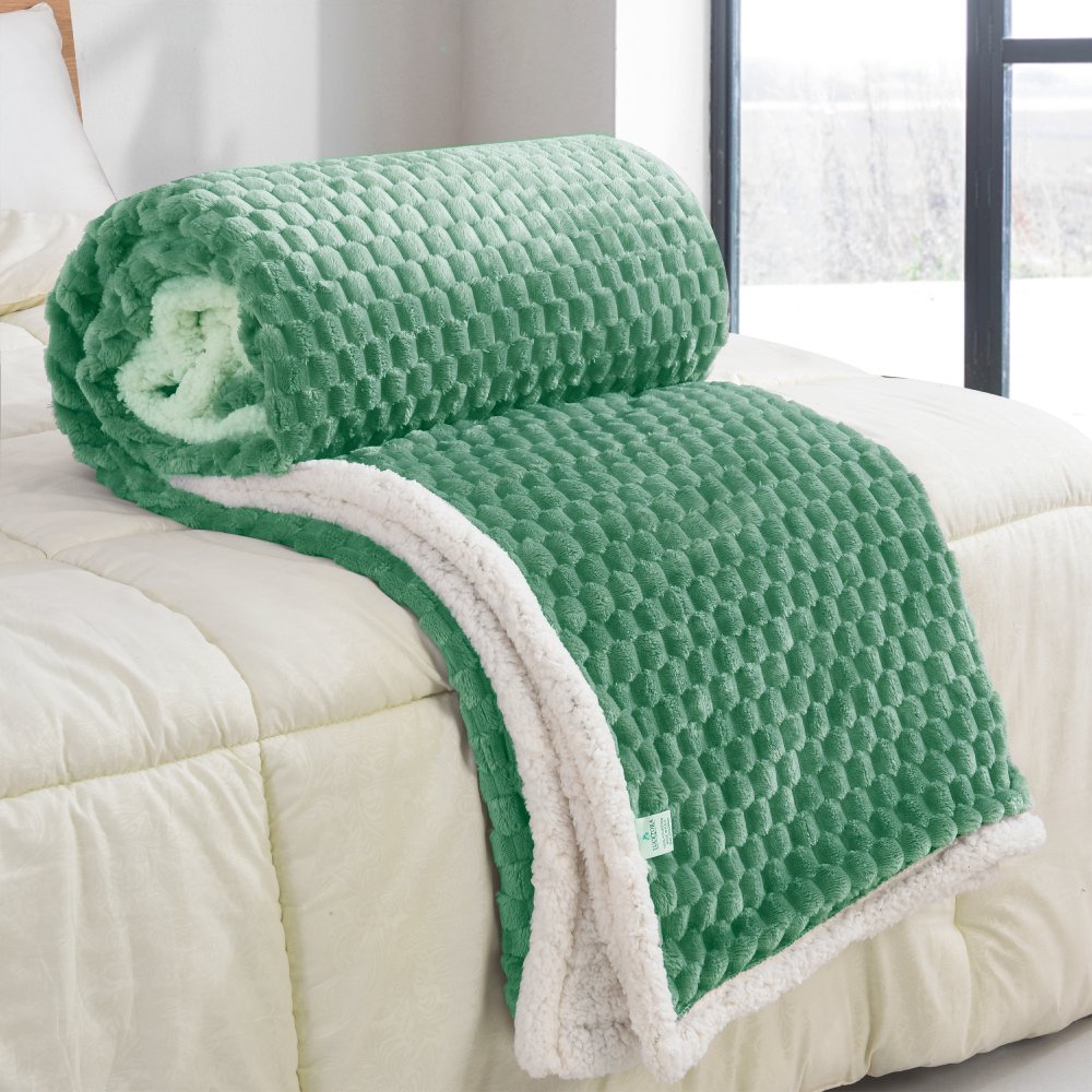 Πράσινη Κουβέρτα Προβατάκι Sherpa Ημίδιπλη 160x220cm 2kg KLZ-94 - Image 2