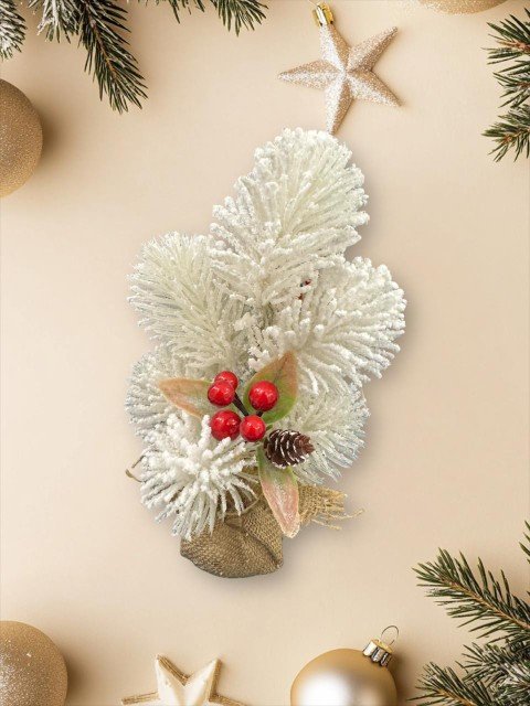 Μικρό Χριστουγεννιάτικο Διακοσμητικό Δέντρο με Λευκό Χιόνι και Κόκκινες Λεπτομέρειες KLZ-293